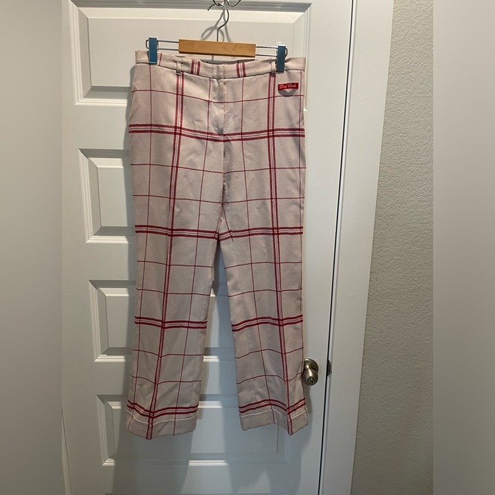 Vintage Moschino cheap and chic Iconic Dish Cloth Red Plaid Pants Size USA 12