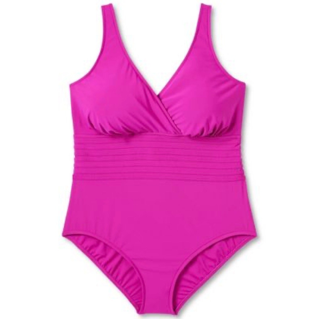 Womens Swimsuit Plus Sz 22 UPF 50 Waist Detail Over the Shoulder One Piece Pink