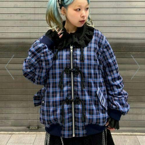 流行り の ブランド - 2025年おすすめのアイテム満載 Candy New Brand Stripper Blue MA-1 CHECK CHINA ジャケット・アウター