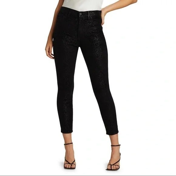 7 For All Mankind High-Rise Metallic Velvet Ankle Skinny Jeans Size 28