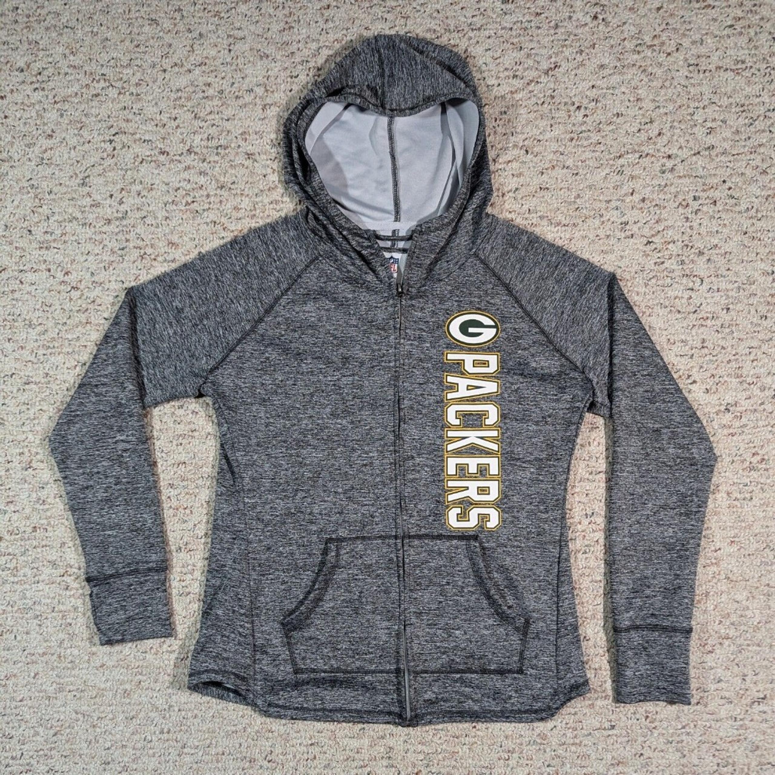 Green Bay Packers NFL Team Apparel Jacket Womens XL Gray Zip Up Hoodie Pockets