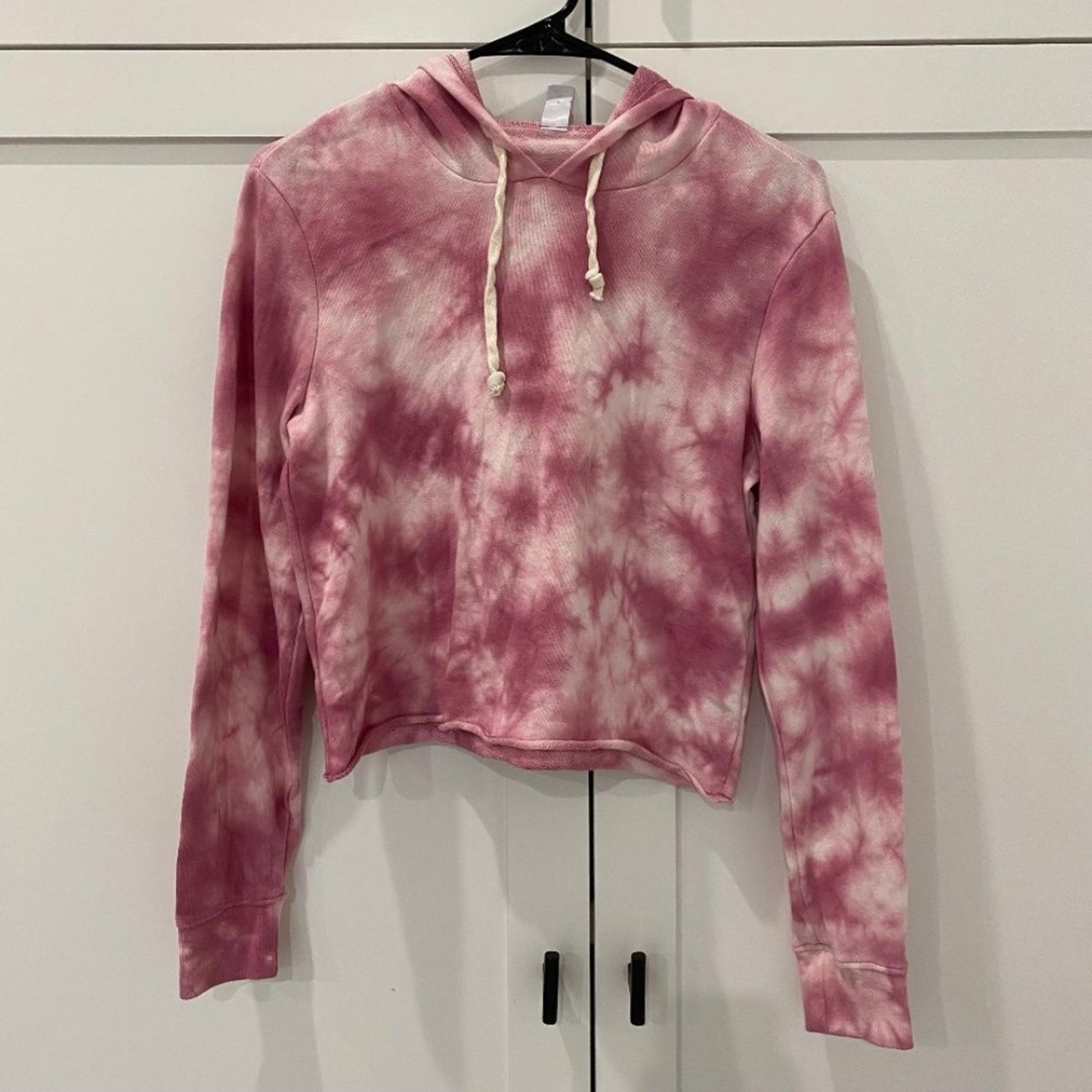 Women's Alternative Apparel Pink Tie-Dye Cropped Pullover Hoodie, Size S
