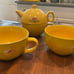 RARE Lipton Tea Set Yellow Tea Pot With Two - Three Tea Cups Excellent Condition