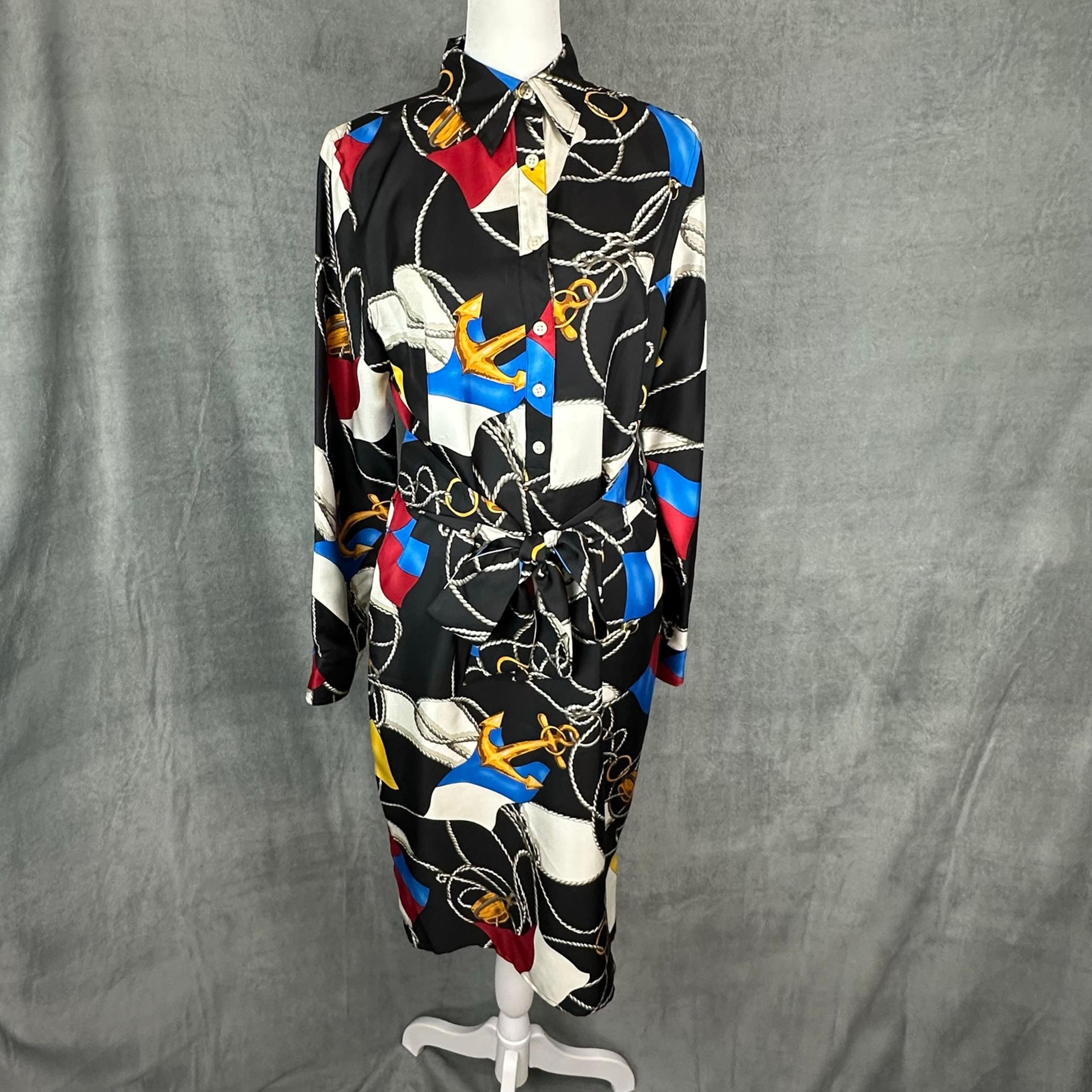 Lauren Ralph Lauren Dress Women 6 Black Silk Sailing Nautical Flag Preppy Luxury