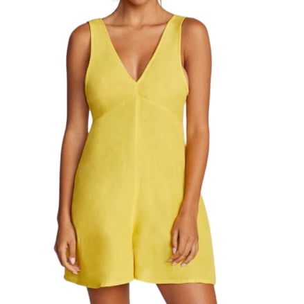 RVCA Linen Shifty Yellow V-Neck Romper Shorts Women’s XL 14 #AVJWD00221 NEW NWT