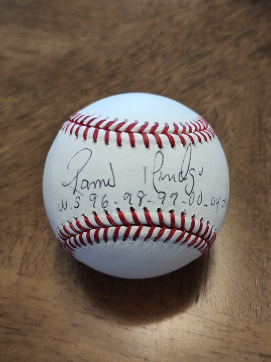 Ramiro Mendoza HAND SIGNED INSCRIBED BASEBALL W.S. 96 98 99 00 04 CHAMPS PSA
