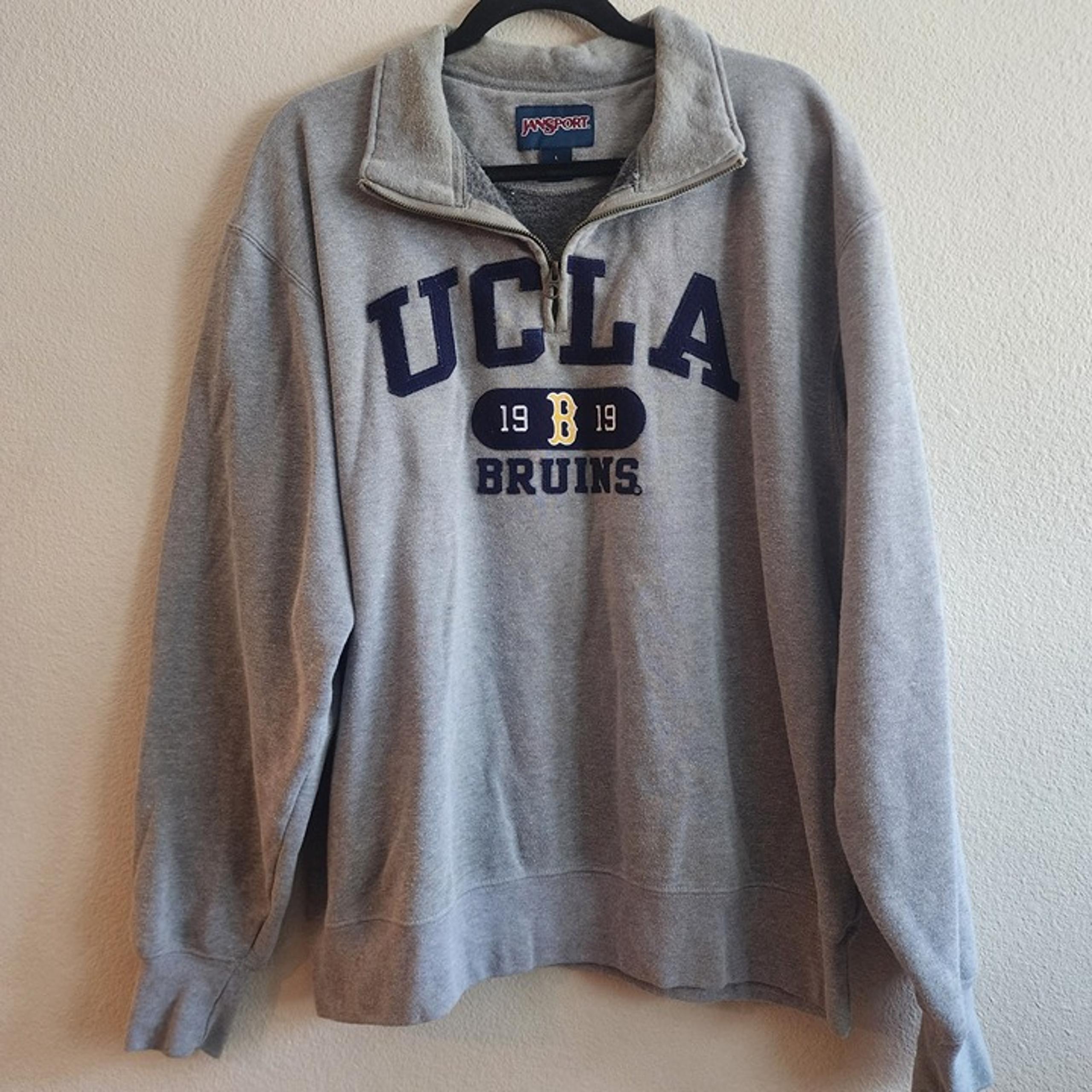 UCLA Bruins Sweatshirt Mens Large Gray 1/4 Zip Pullover NCAA Basketball JanSport