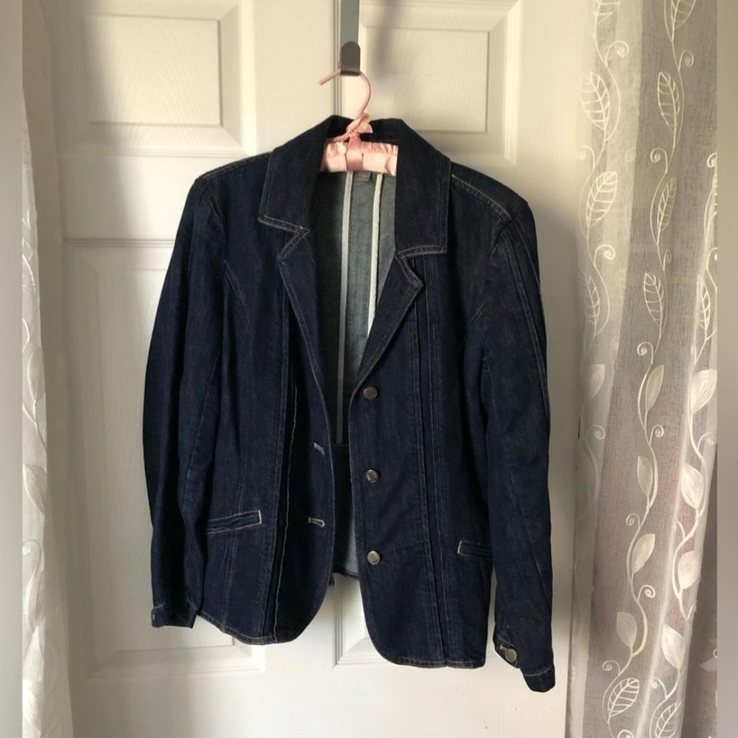 J. Jill Denim Jean blazer Jacket Women's Sz 8 p Pleated Peplum Button Front