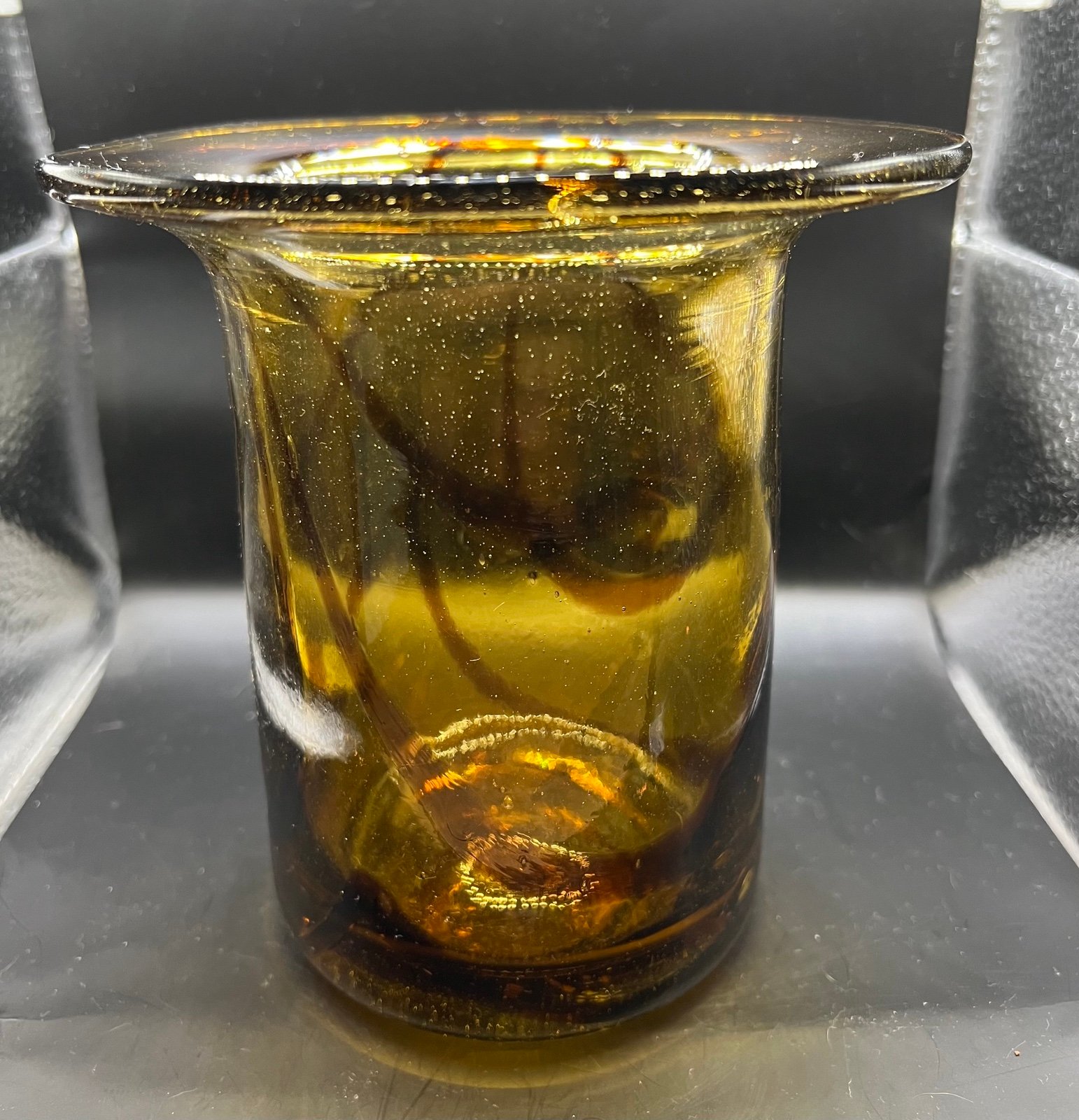 Vintage Artisan Studio Blown Glass VASE Amber Brown Swirl Rough Pontil