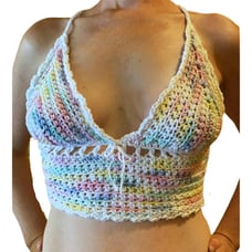 Crop Top Halter Multicolor SM MED Handcrafted Festival Crocheted Pastels