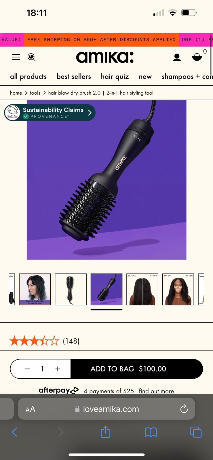 Brand new in box Amika blow dryer brush!