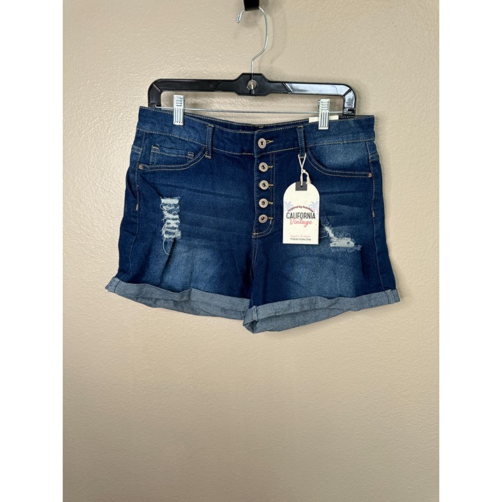 NWT American Vintage Womens Blue Shorts 13 Shorts cuffed button fly cotton summe