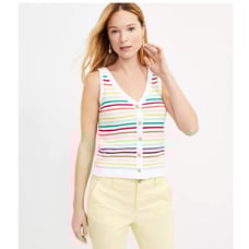 NWT LOFT White Rainbow Striped Button Sweater Tank - SIZE MEDIUM