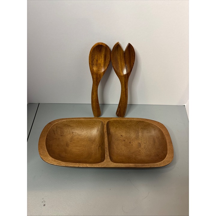 Pottery Barn Wood Server With Spoon And Fork
