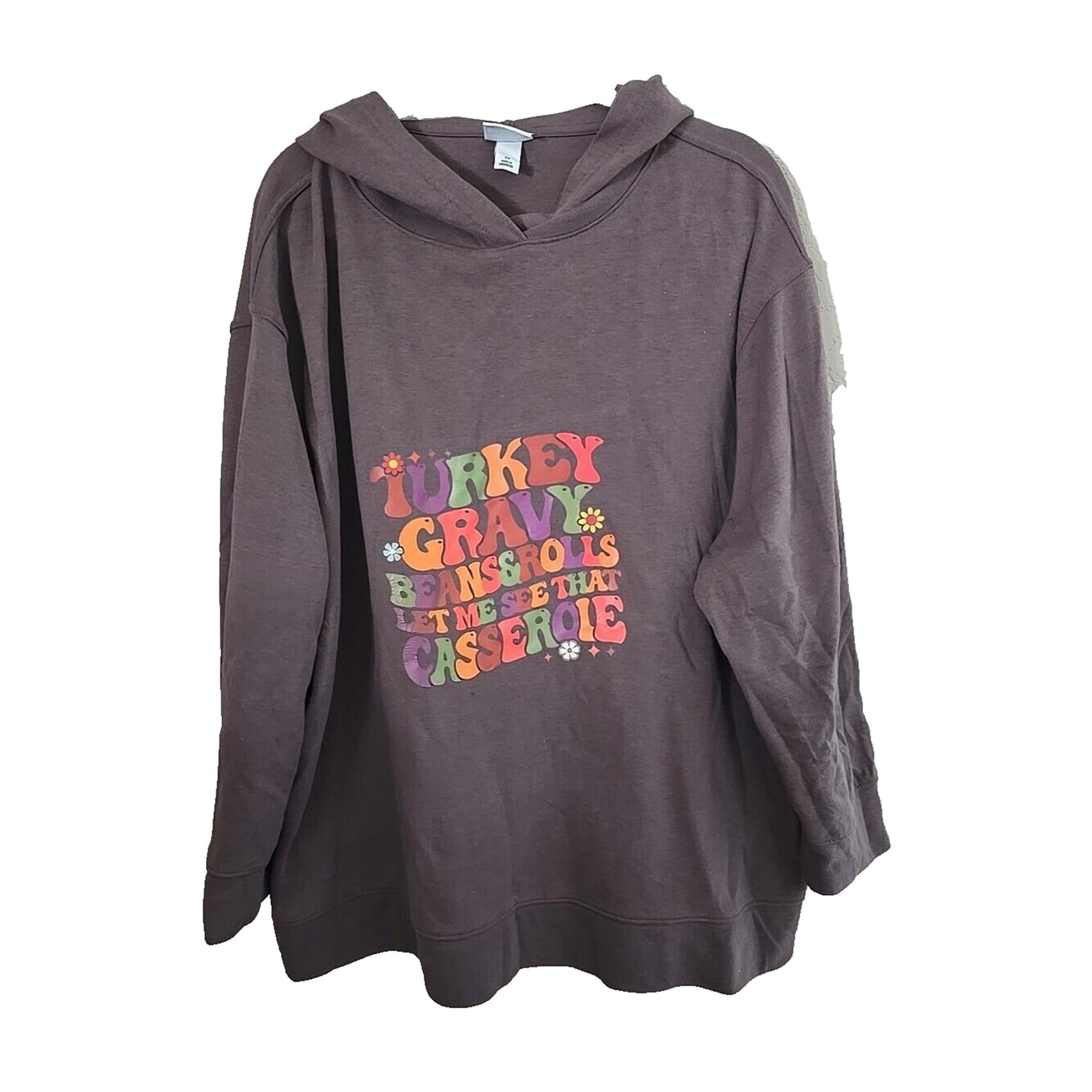 Ava & Viv Brown Turkey Gravy Spell Out Pullover Hoodie Sweatshirt Womans Size 3X