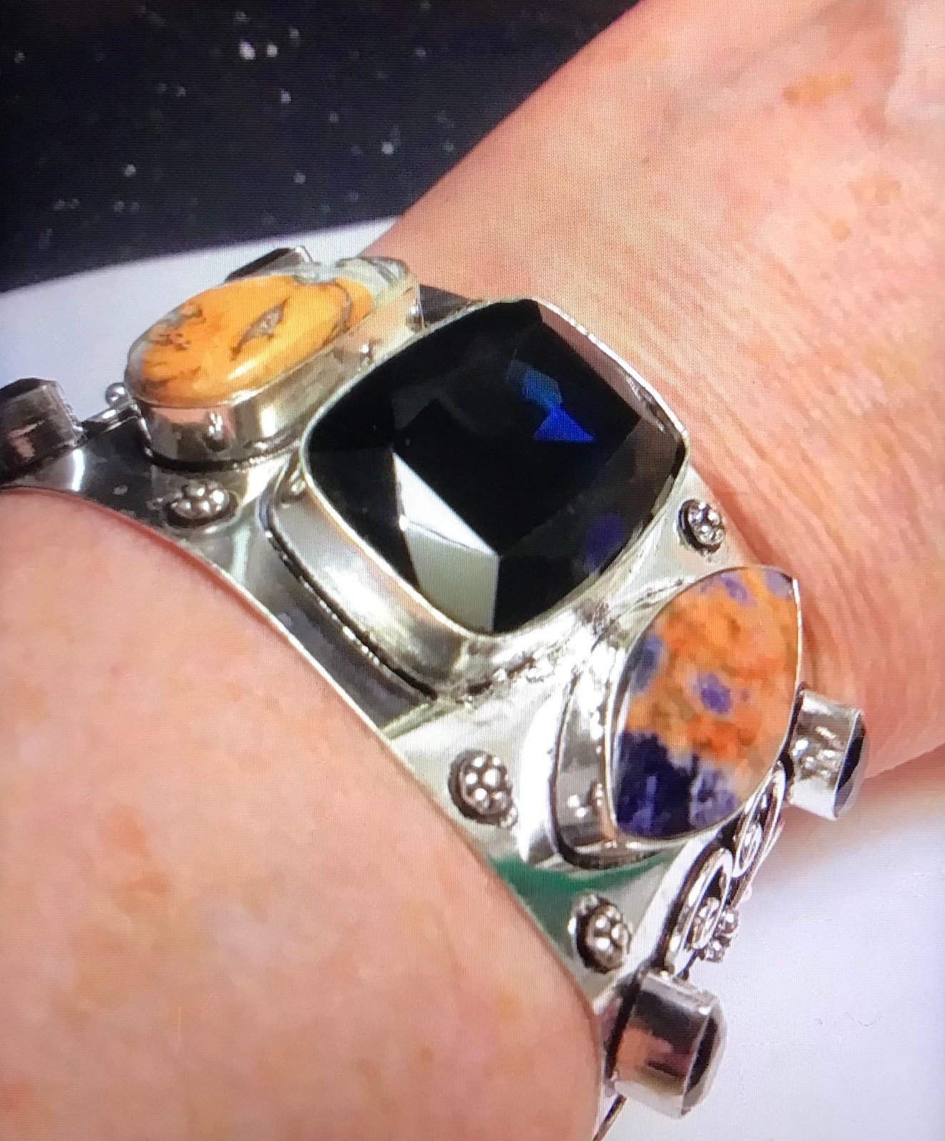 Blue Sapphire Sodalite Tanzanite 925 Sterling Silver Cuff Bracelet