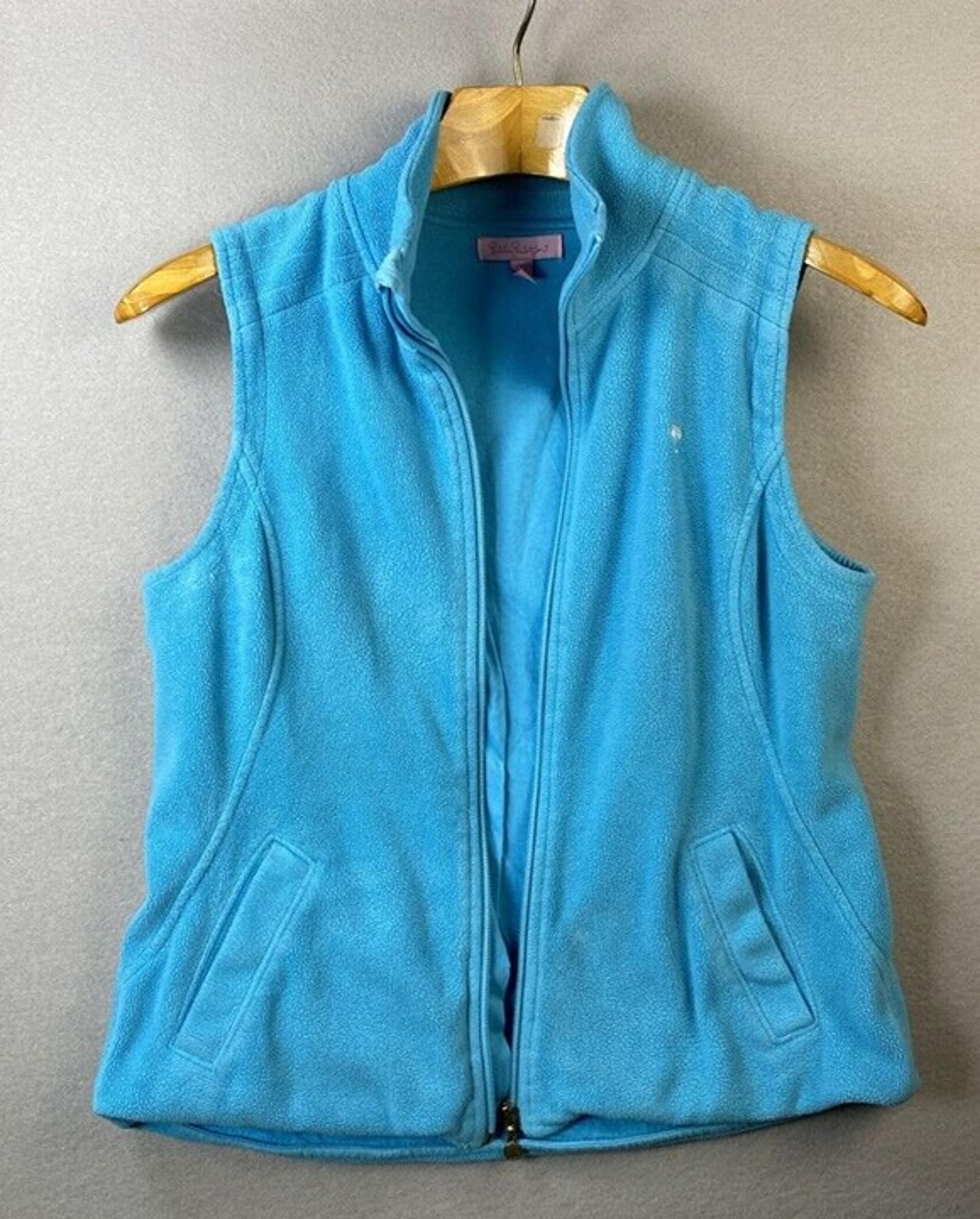 Lilly Pulitzer Fleece Vest Womens Small Full Zip Preppy Fall Pockets Blue Classy