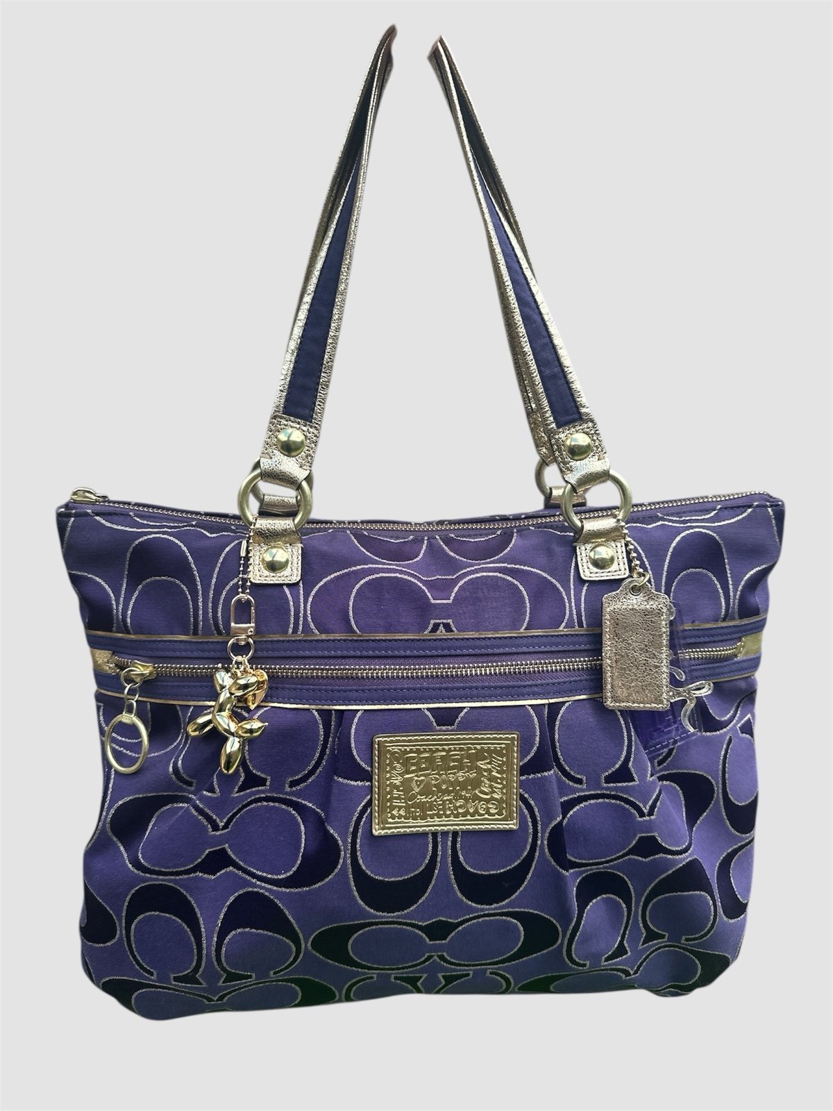 Coach Poppy signature Pop C purple and gold Appliqué Glam Large Tote bag