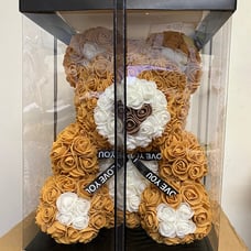 Rose Bear PE Foam Flower Teddy 16'' Bear : Gold +Showcase