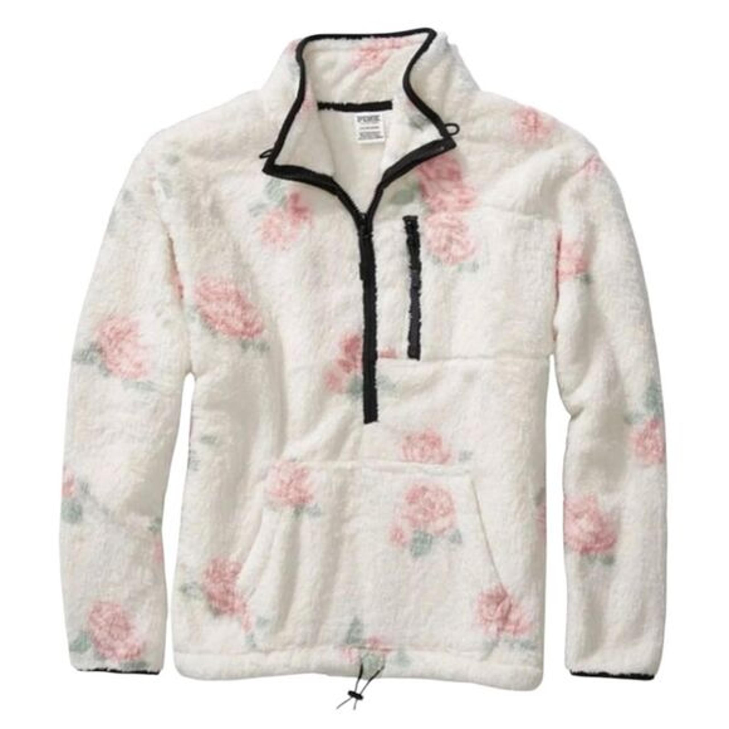 Victoria's Secret PINK Women's Floral Teddy Fleece Sherpa 1/2 Zip Pullover