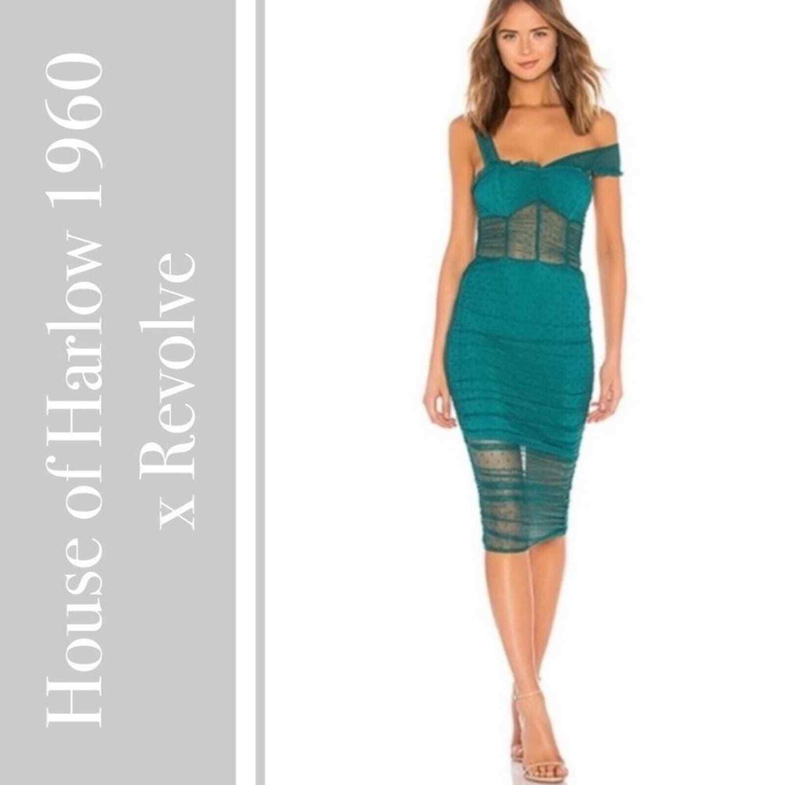 NEW House of Harlow 1960 x Revolve Nola Aquamarine Ruched Dress