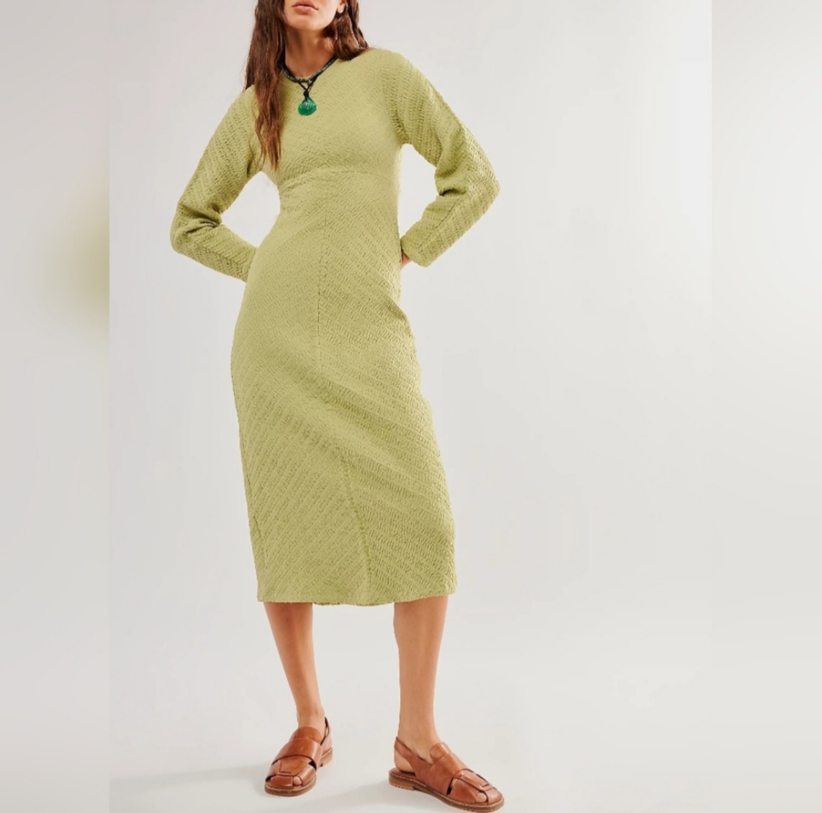 Free People NWT Gabby Seamless Midi Dress Dried Aloe M/L