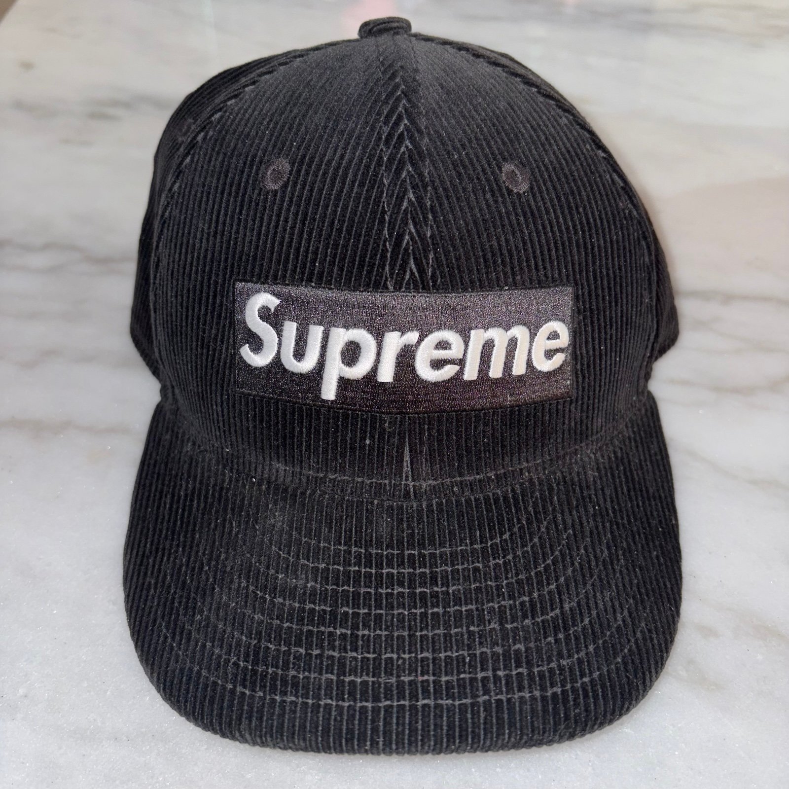 Supreme Black Corduroy Box Logo New Era Fitted Hat