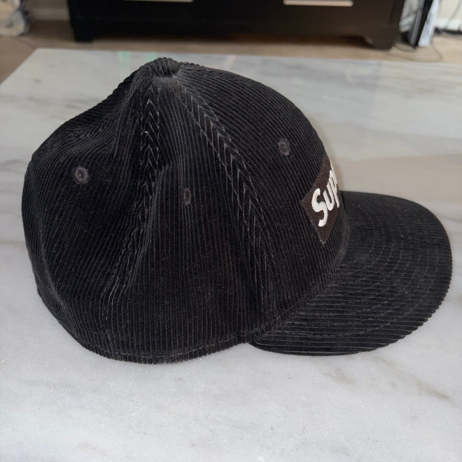 Supreme New Era Corduroy Hat Cap Black 6 Panel 7 1/4 BOGO