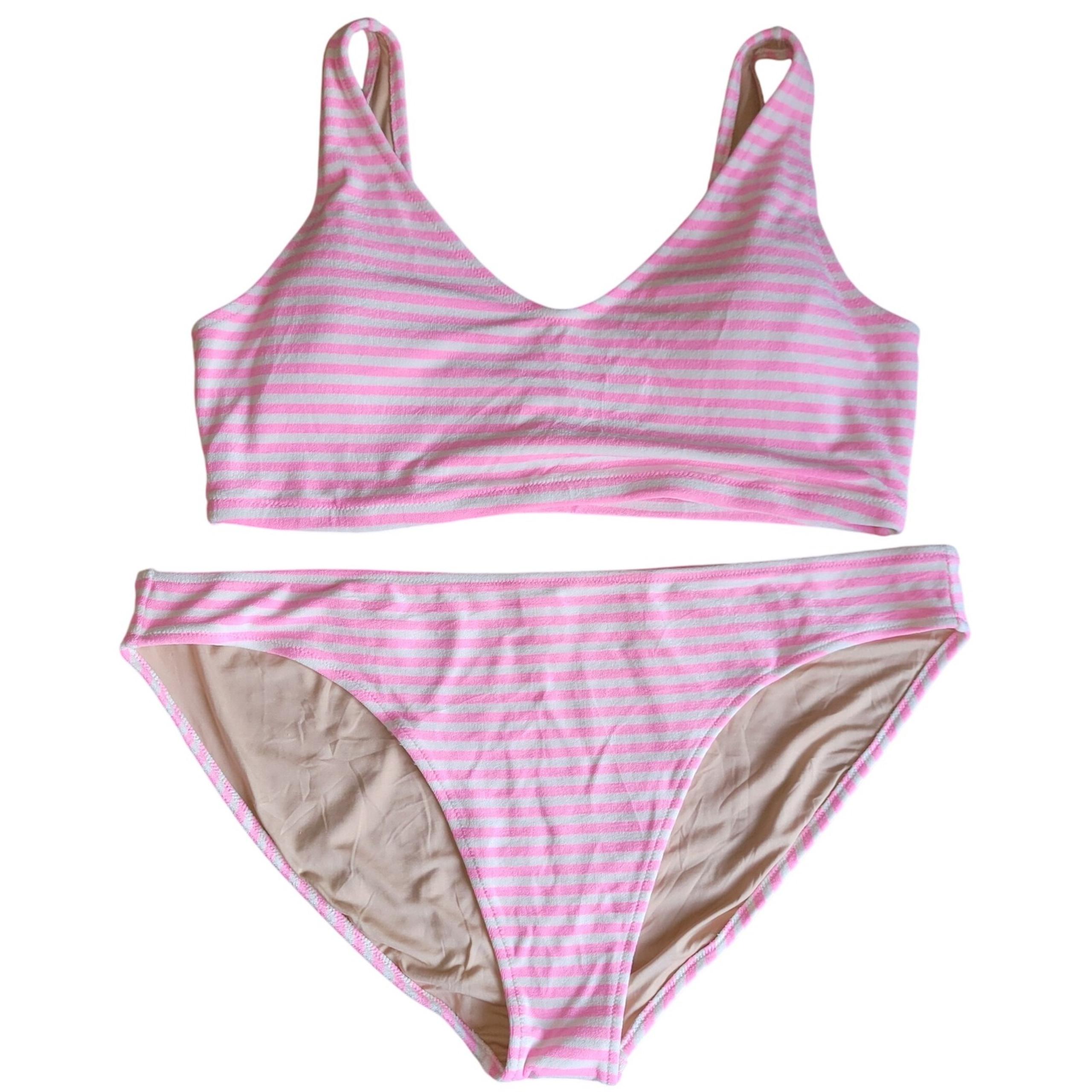 Old Navy Swimsuit Bikini Set Striped Pink White Terry Cloth Texture 3X
