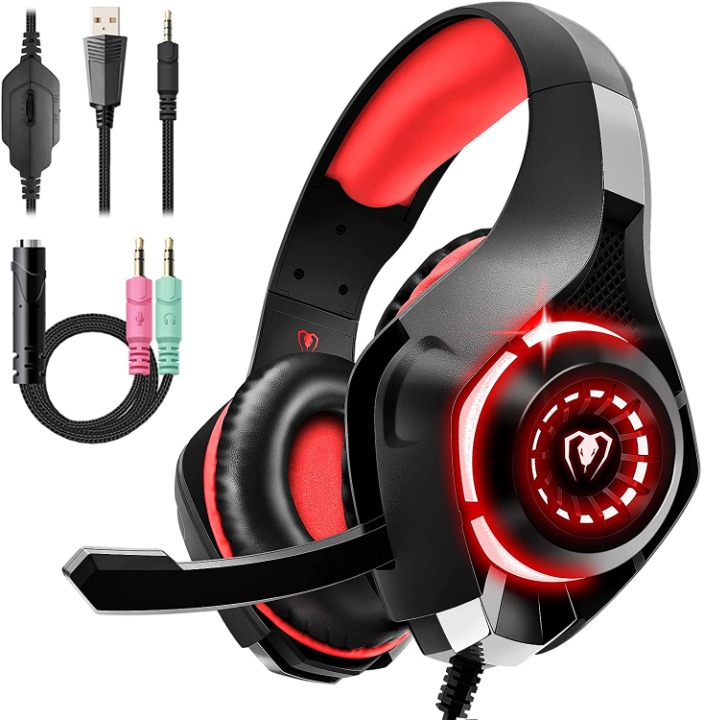 Gaming Headset for PS4 PS5 Xbox One Switch PC with Noise Canceling Mic, Deep Bas