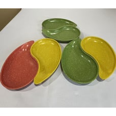 Six Vintage Kidney Shaped West Bend Speckled Melmac Dishes