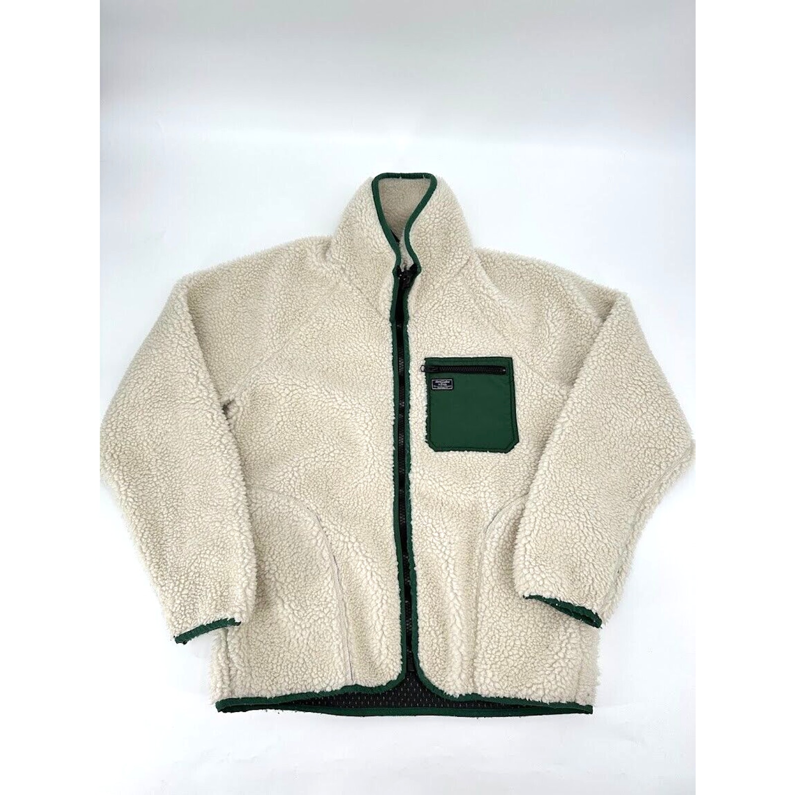 Abercrombie & Fitch Beige Faux Fur Sherpa Full Zip Jacket Men's Size Medium