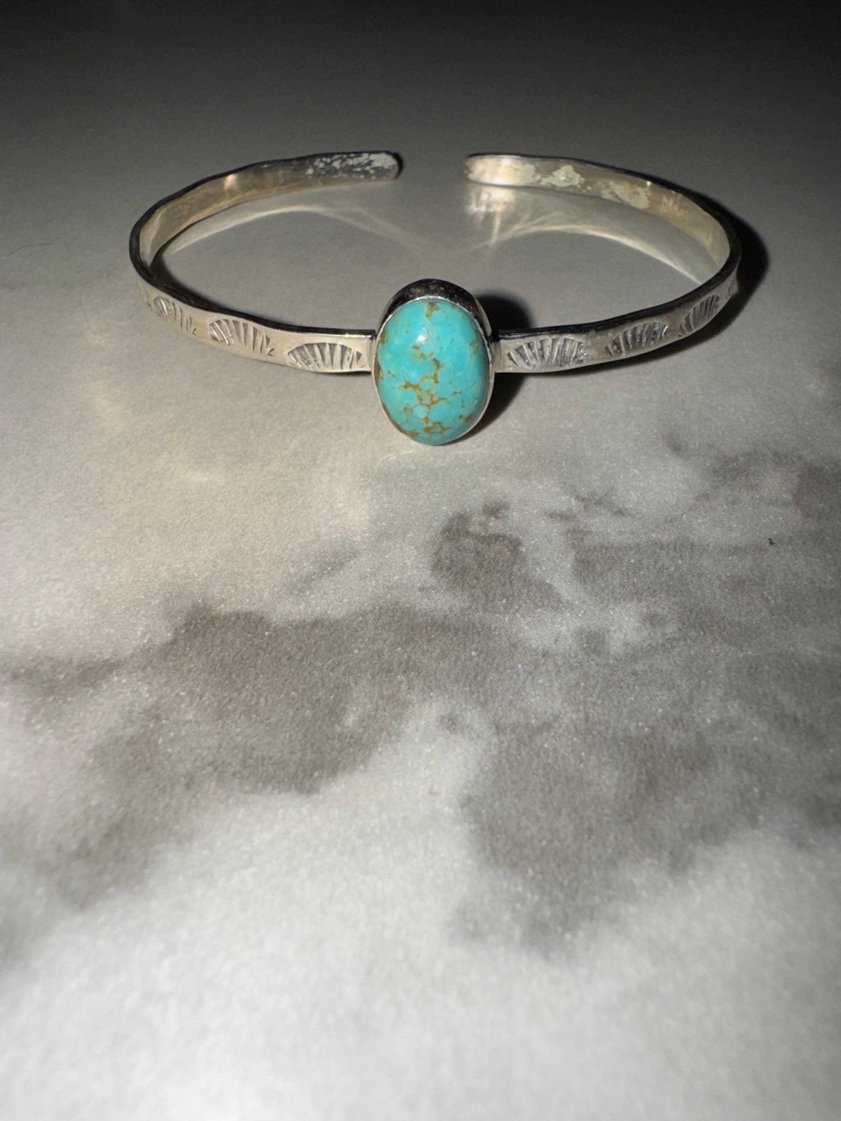 Southwestern Sterling Silver Turquoise Cuff Bracelet – Size 6–7” – Stamped .925