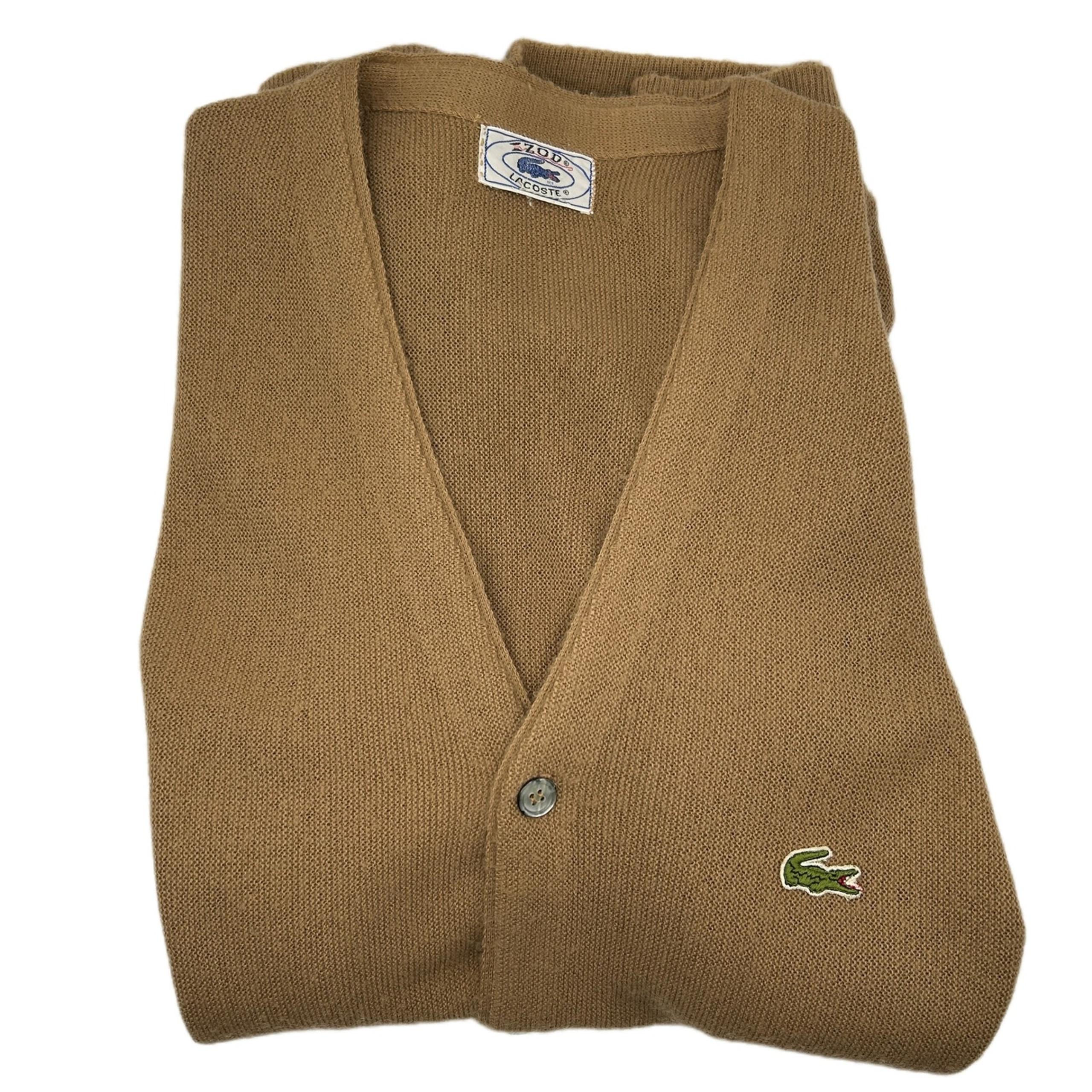 IZOD Lacoste Vintage Knit Cardigan Sweater Acrylic Alligator Brown Mens Size XL