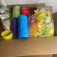Lot Of Luau Decorations 12 Plastic Cups 5 100ft Lei Garland 50 Lei Fringe Decor