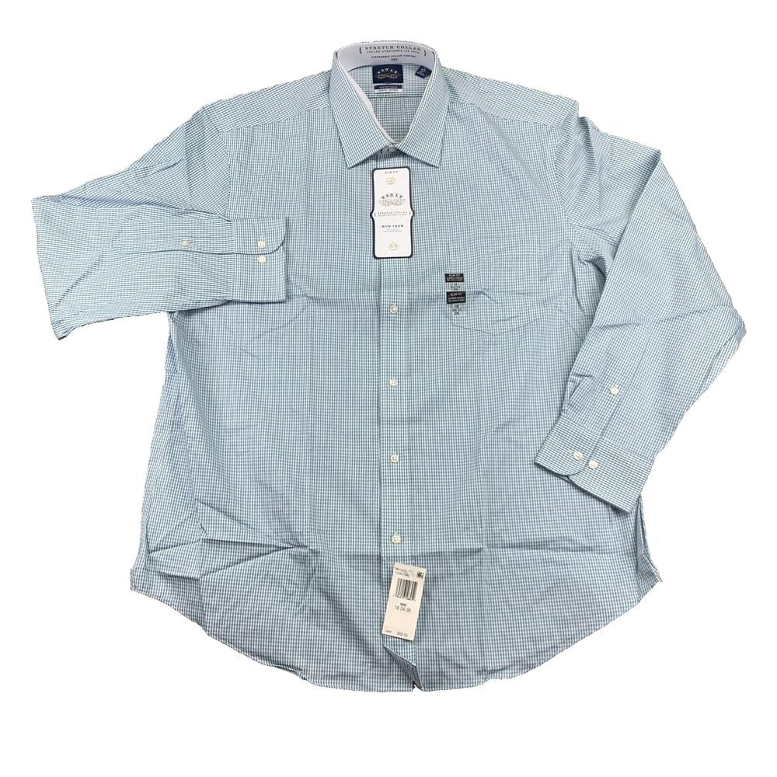 Eagle Button-Up Shirt Men's 2XL Green Check Long Sleeve Slim Fit NEW