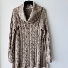 Vintage Eight Eight Eight Sweater Beige Cable Knit Cowl Neck Western Boho Size M