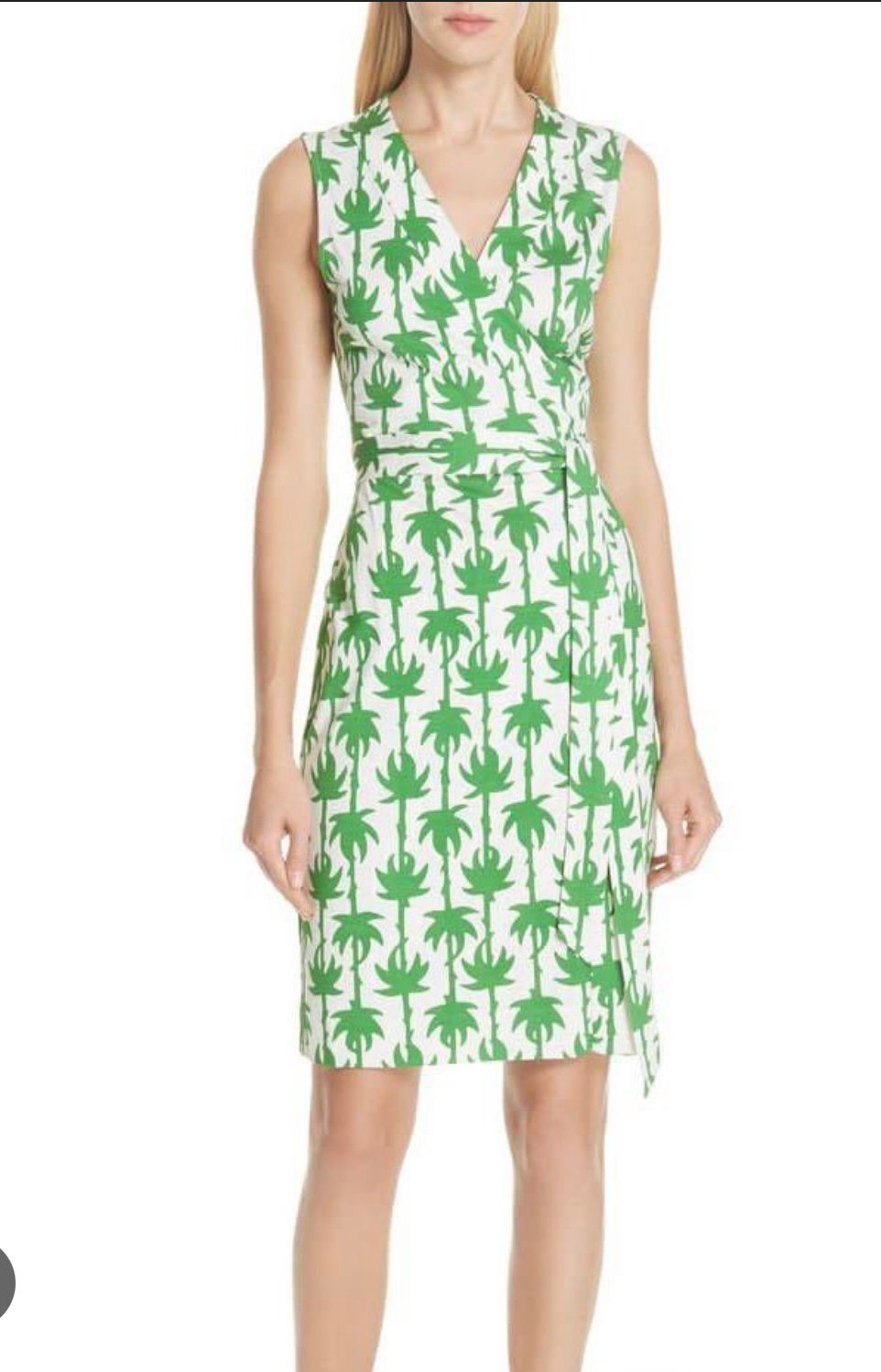 diane von furstenberg palm print sleeveness silk wrap dress