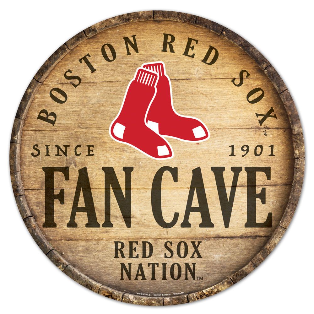 MLB Red Socks Barrel Sign 14 Fan Cave Brown Retro Boston Wall Baseball New Logo