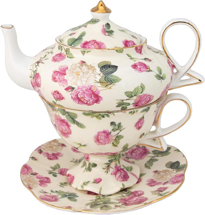 Gracie China by Coastline Imports 4-Piece Porcelain Tea for One, Stacked Teapot