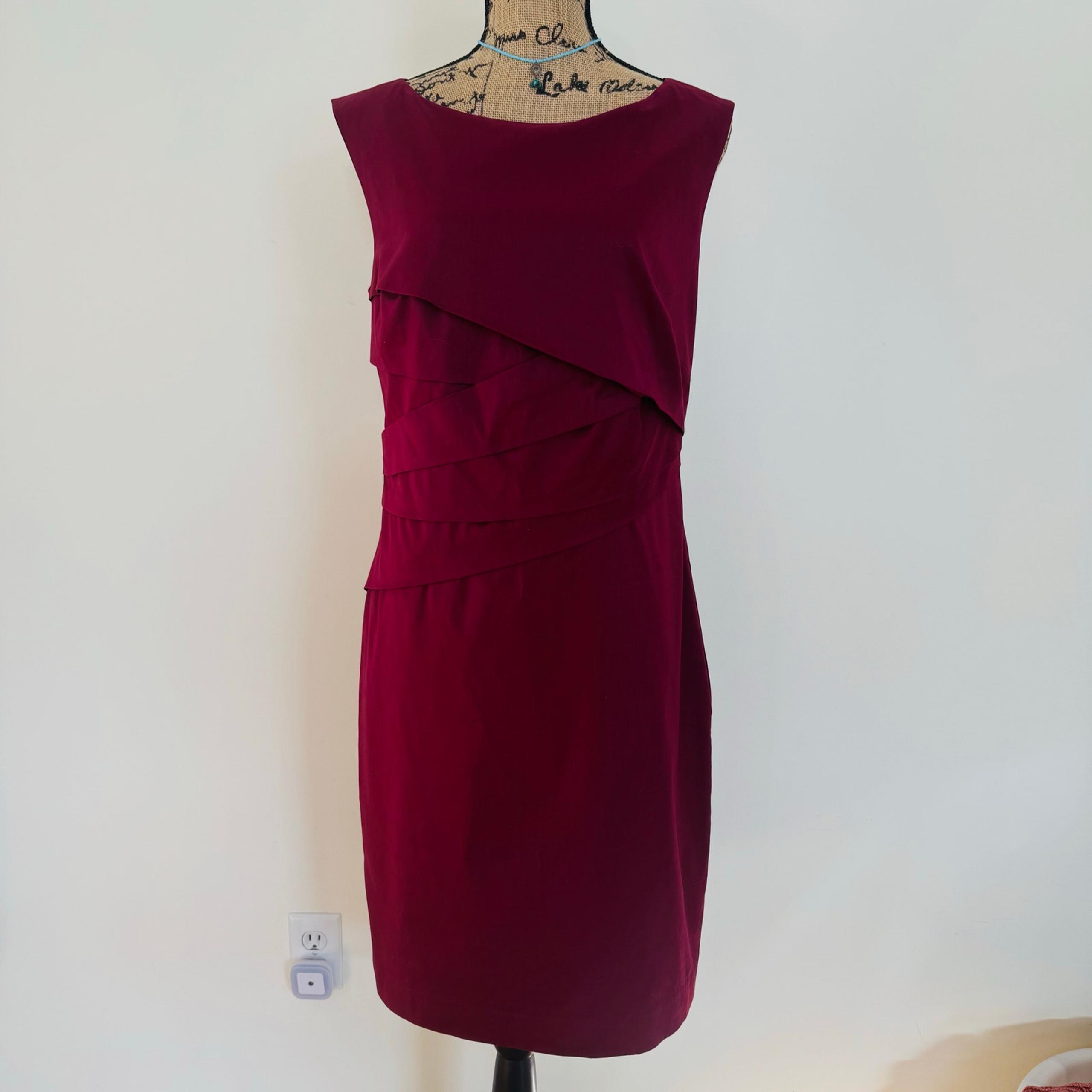 Ann Taylor Burgundy Wine Berry Sleeveless Cotton Side Zipper Fitted Dress 6P
