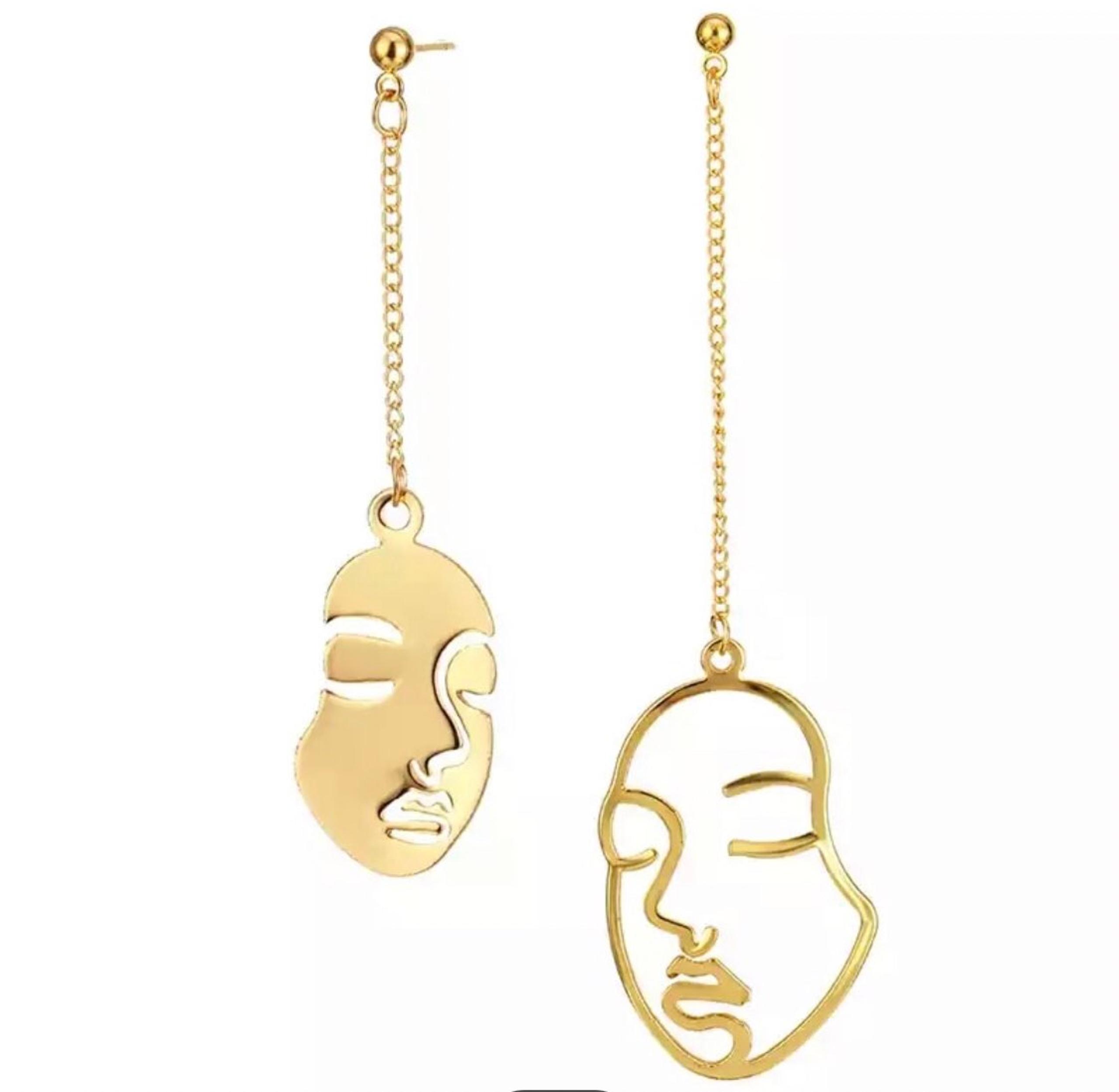 Gold Abstract Face Drop Earrings