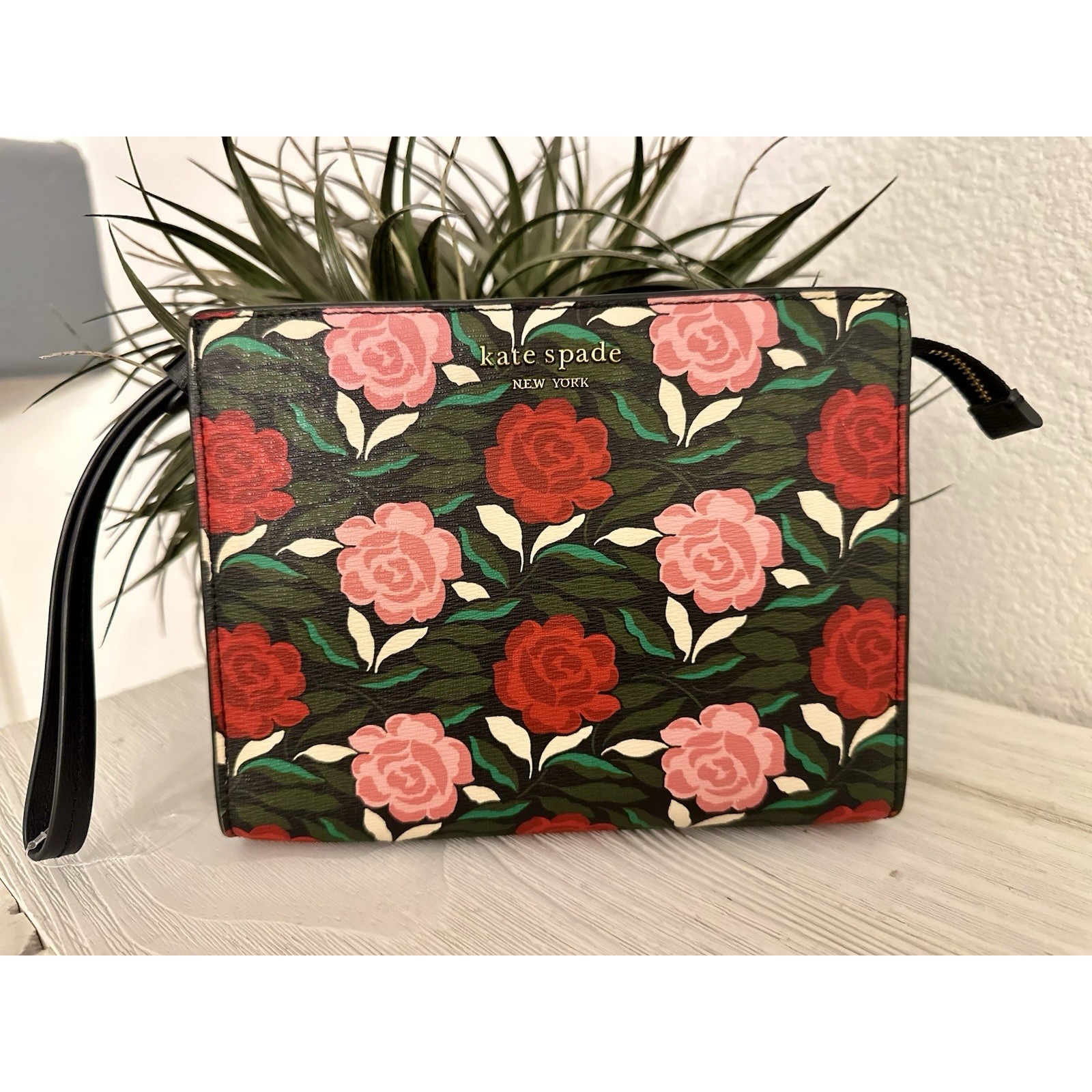 KATE SPADE NEW YORK Wristlet Morgan Rose Garden Bag Pouch Small Zip Top Wallet