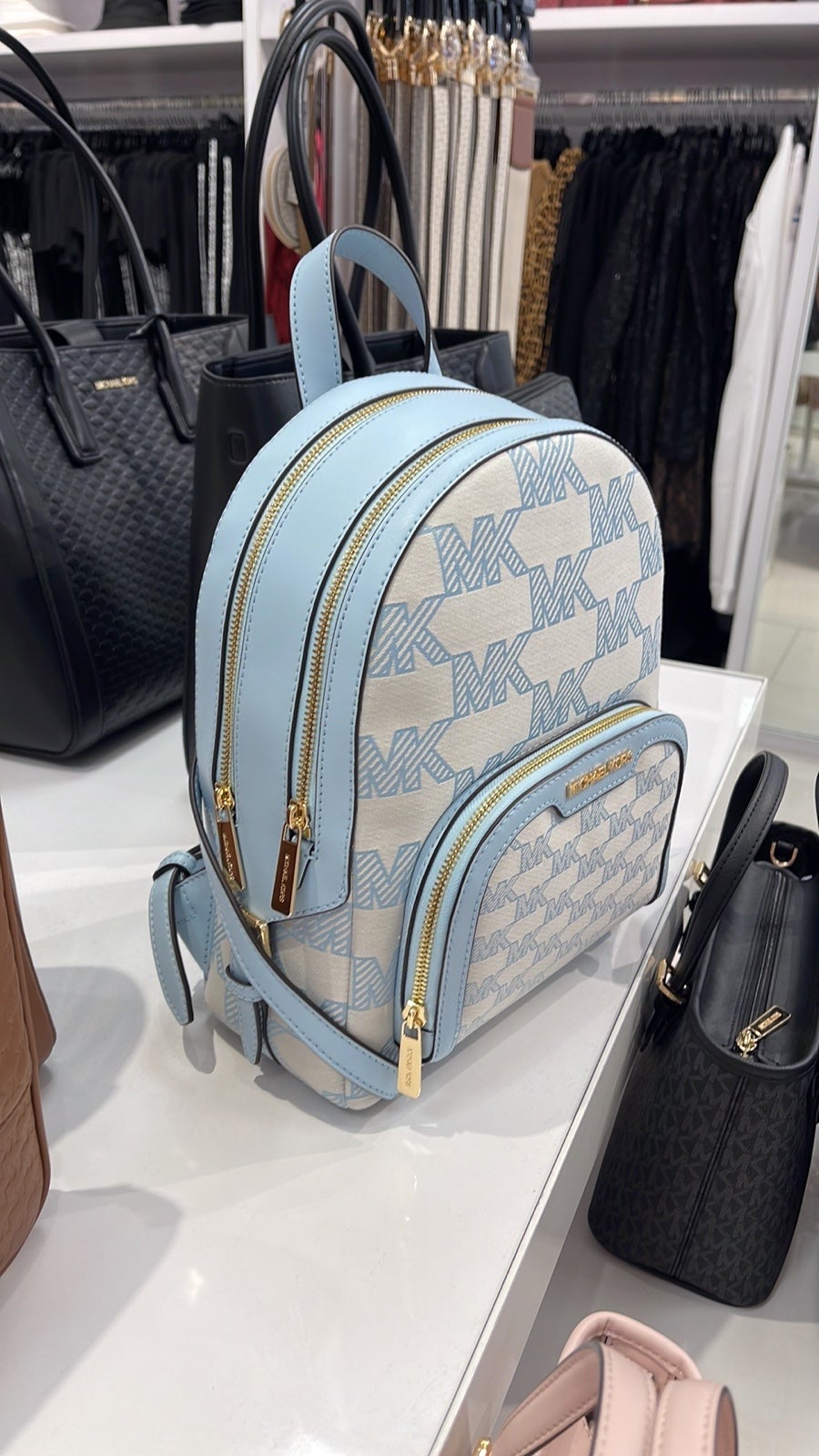 Michael Kors Jaycee Medium Logo Zip Pocket Backpack 35S3G8TB2J Vista Blue NWT