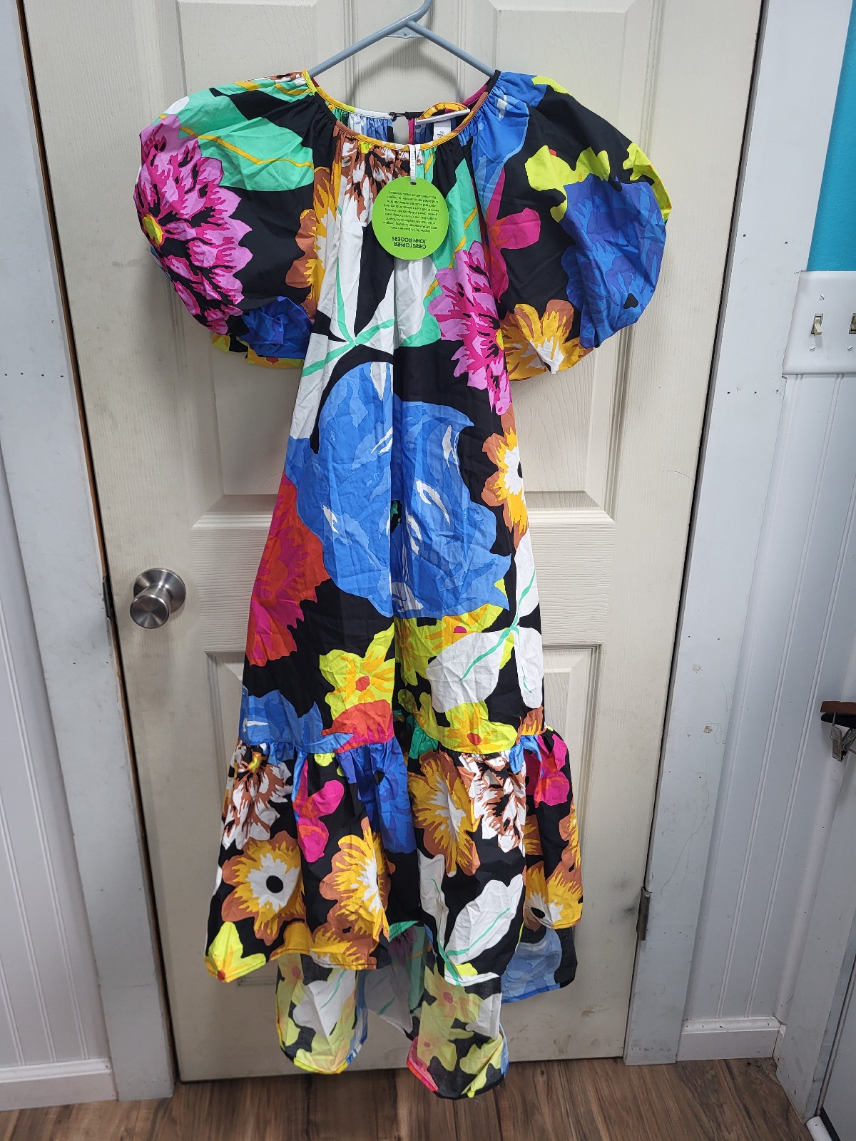 Christopher John Rogers Colorful Floral Puff Sleeve Dress Size XS NEW WITH TAGS