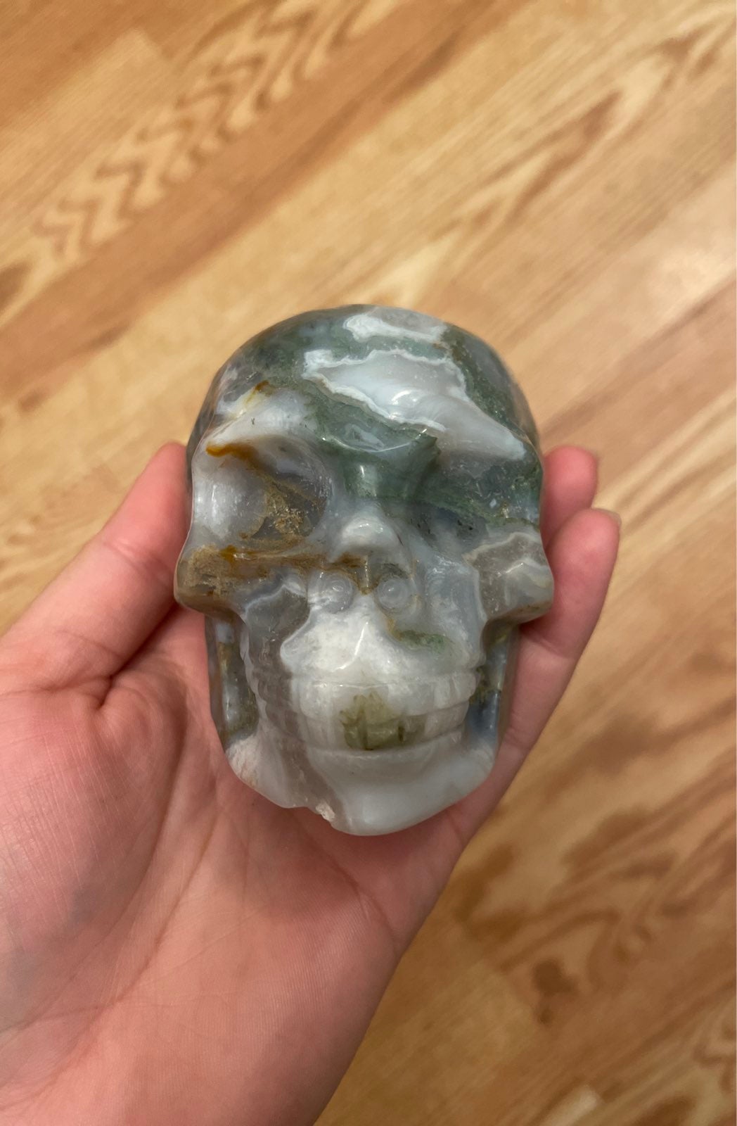 Moss agate skull