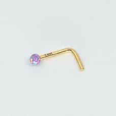 Solid 14kt gold nose piercing with beautiful Opal 20 gauge New
