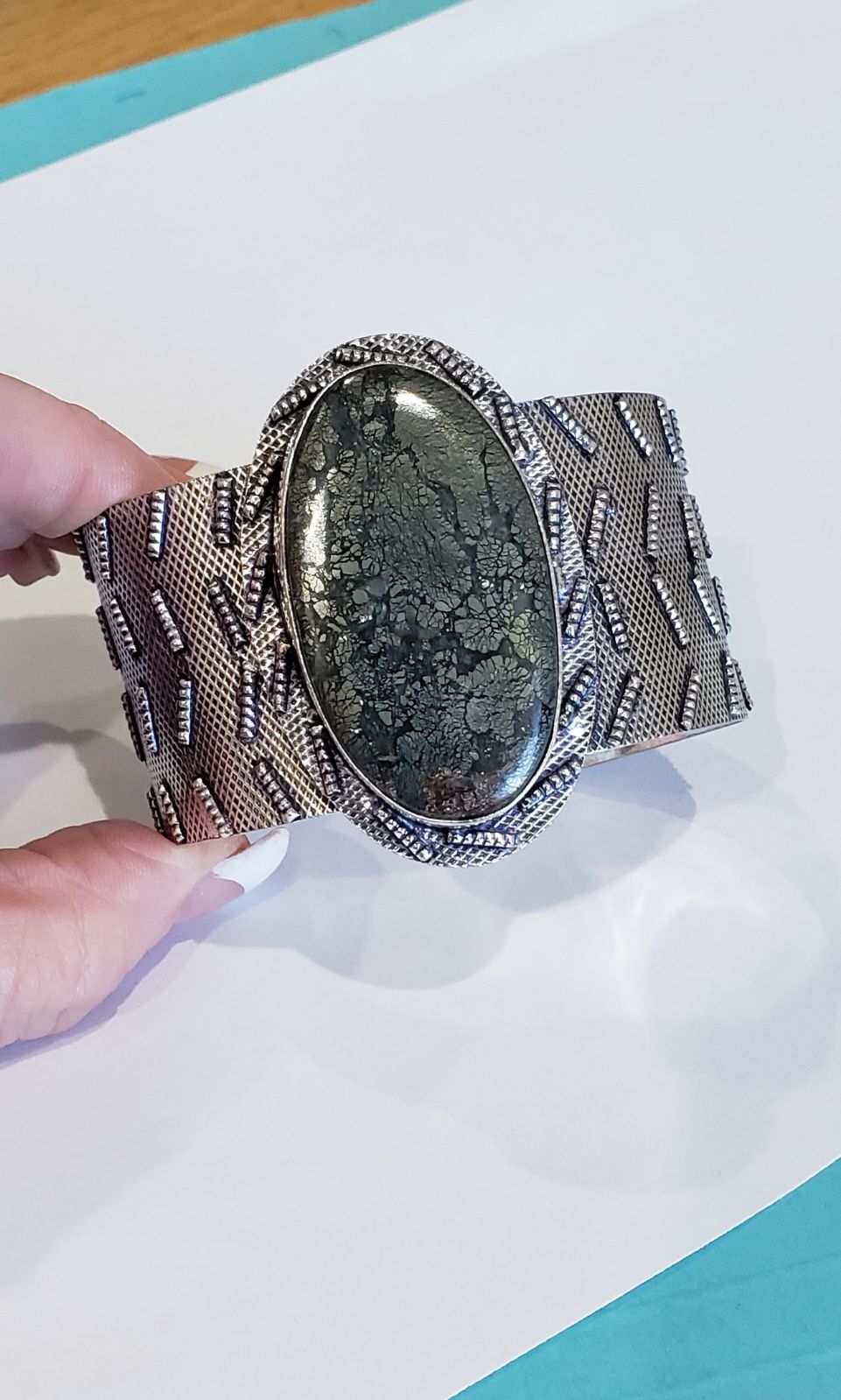 Unisex Handmade Large Marcasite Gem 925 Bangle
