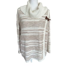 Calvin Klein Sweater Size S/M White Beige Long Sleeve Pullover Cowl Neck NEW