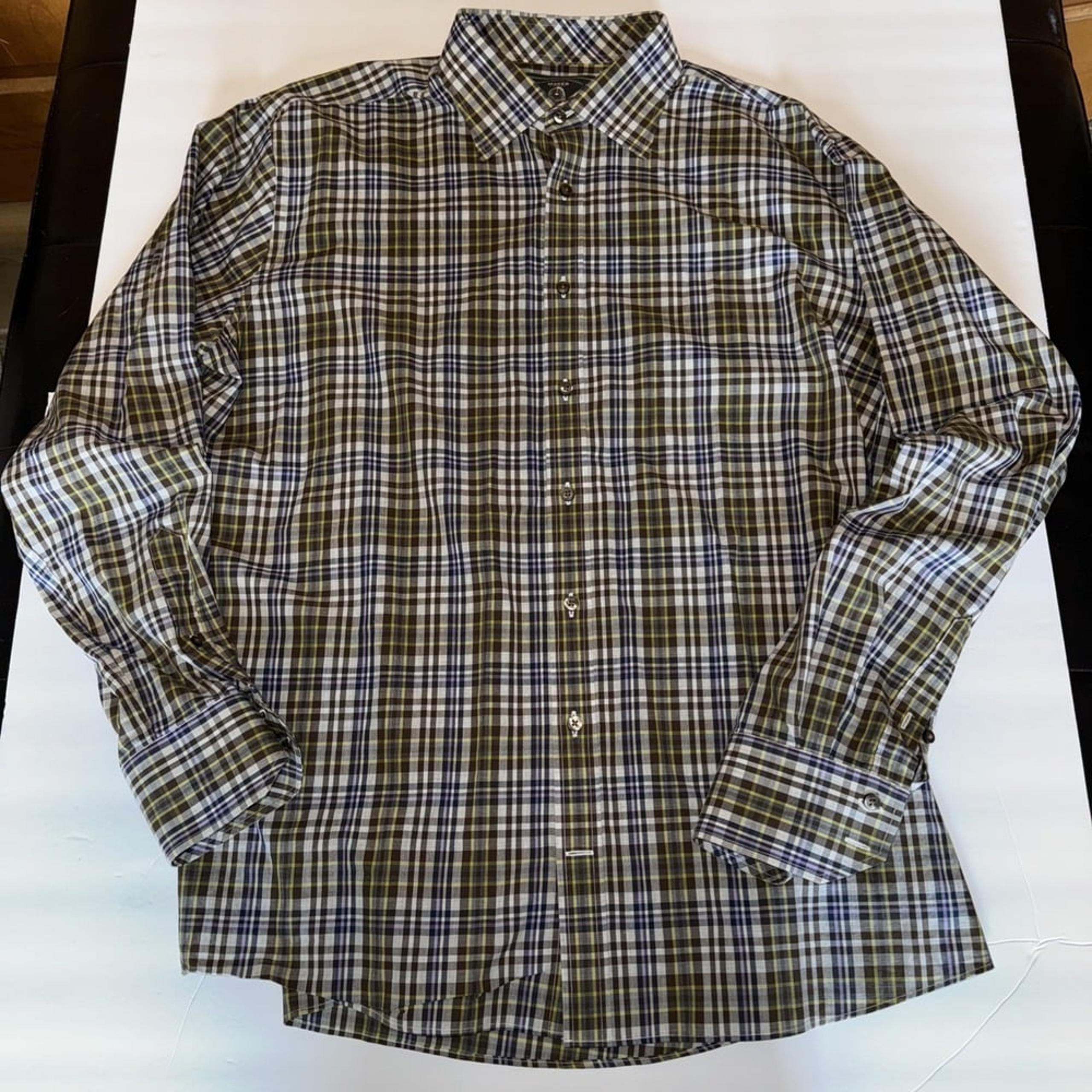 Maker & Company Casual Dress Shirt XL Men Brown Navy Purple Yellow  Plaid Shirt